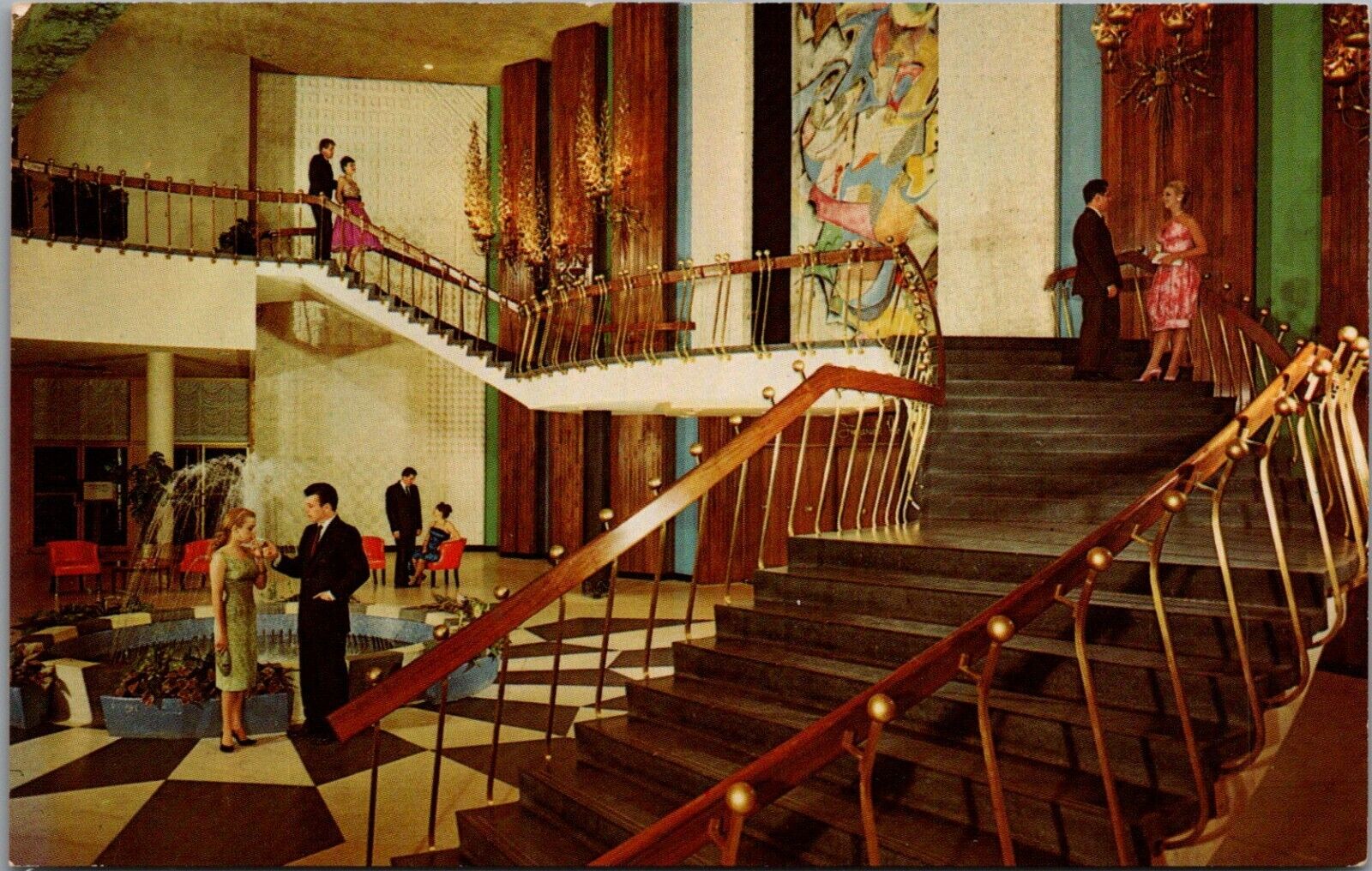 Concord Hotel Sports Resort Lobby Stairway Kiamesha Lake New York Postcard E20