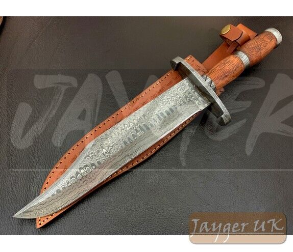 Handmade Bowie Knife-Damascus Steel Blade-Jayger-Leather Sheath