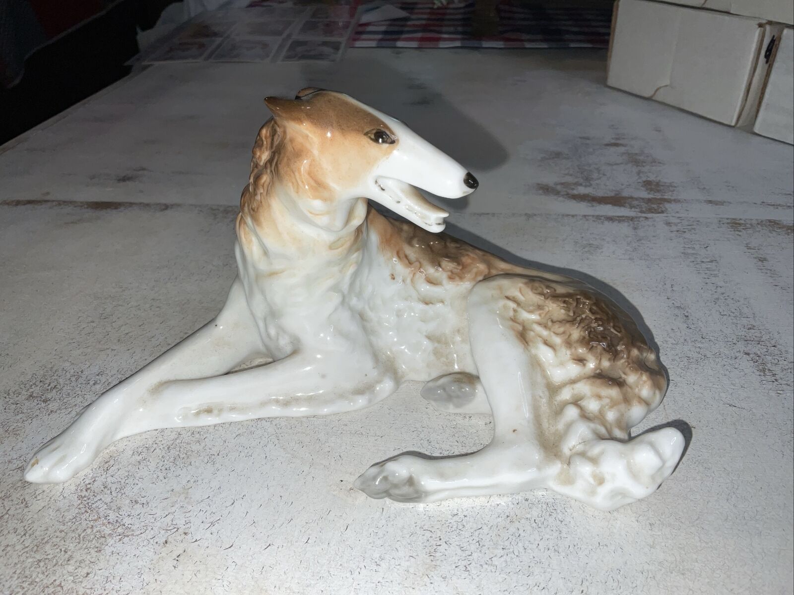 Vintage Lomonosov LFZ USSR Wolfhound Borzoi Porcelain Dog Figurine Figure Rare