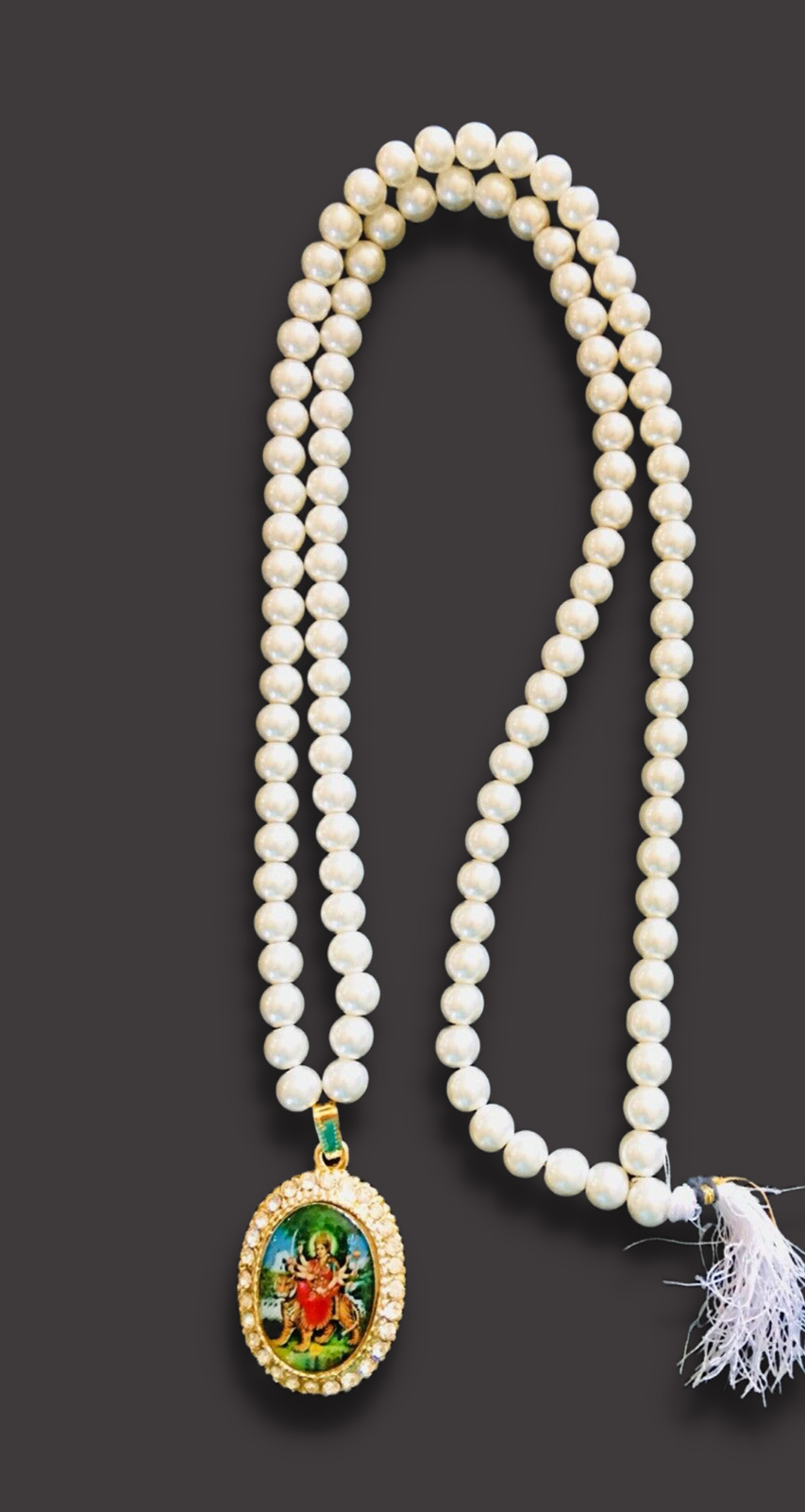 DURGA MAA Pendant Locket With 100 Pearl Stone Necklace Hindu Religious ENERGIZED