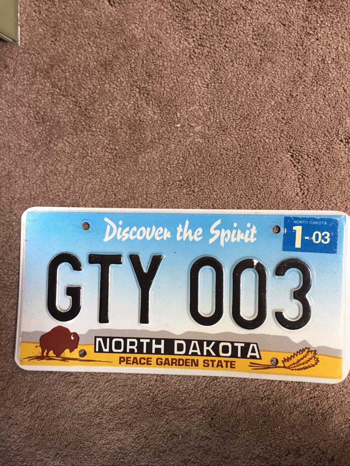 2003 North Dakota License Plate - GTY 003 - Nice Natural