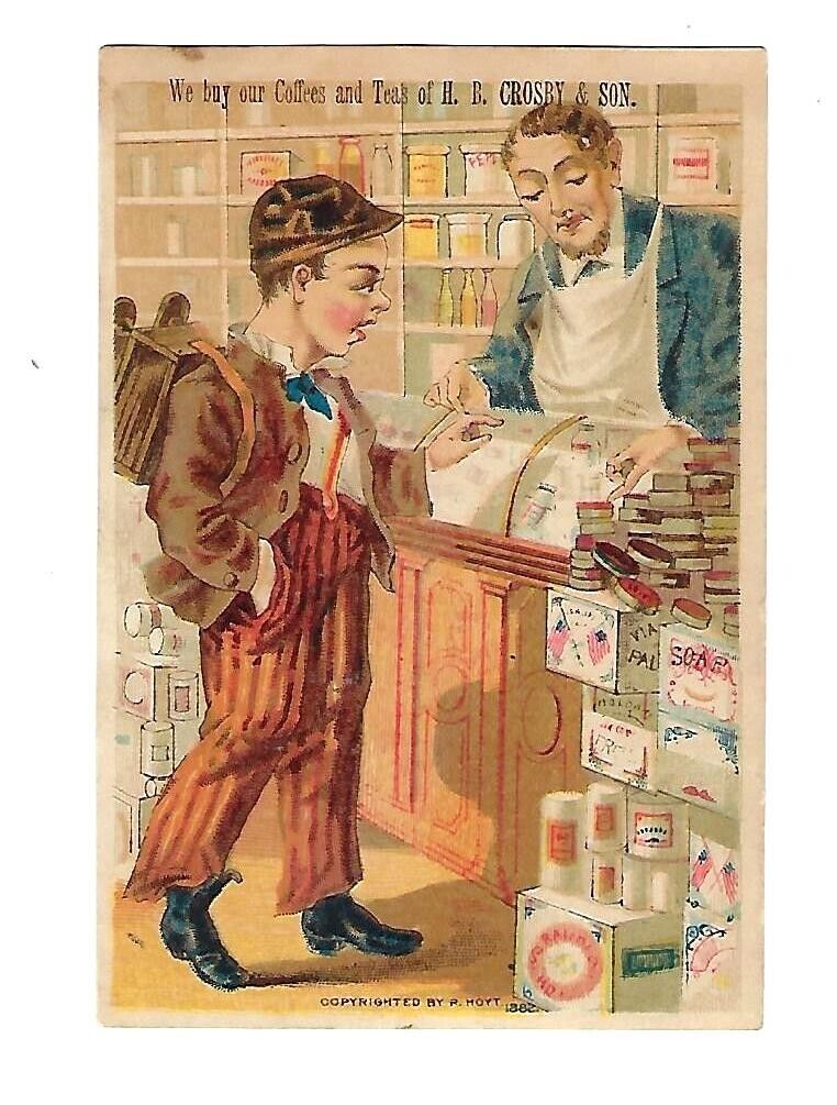 c1890's Victorian Trade Card Crosbys & Son, Coffee & Tea, Paterson, NJ