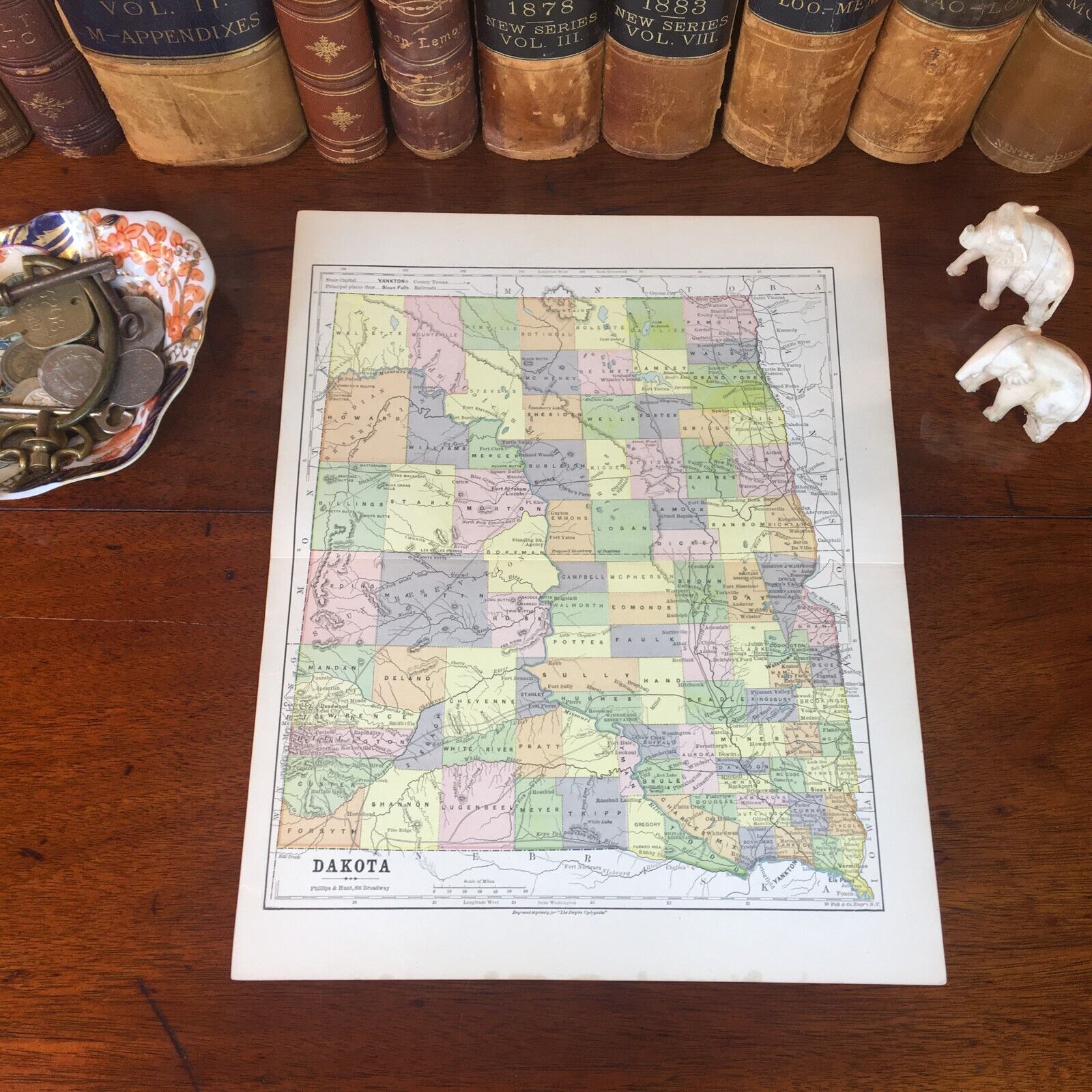 Original 1882 Antique Map DAKOTA TERRITORY North South Rapid City Bismarck Minot