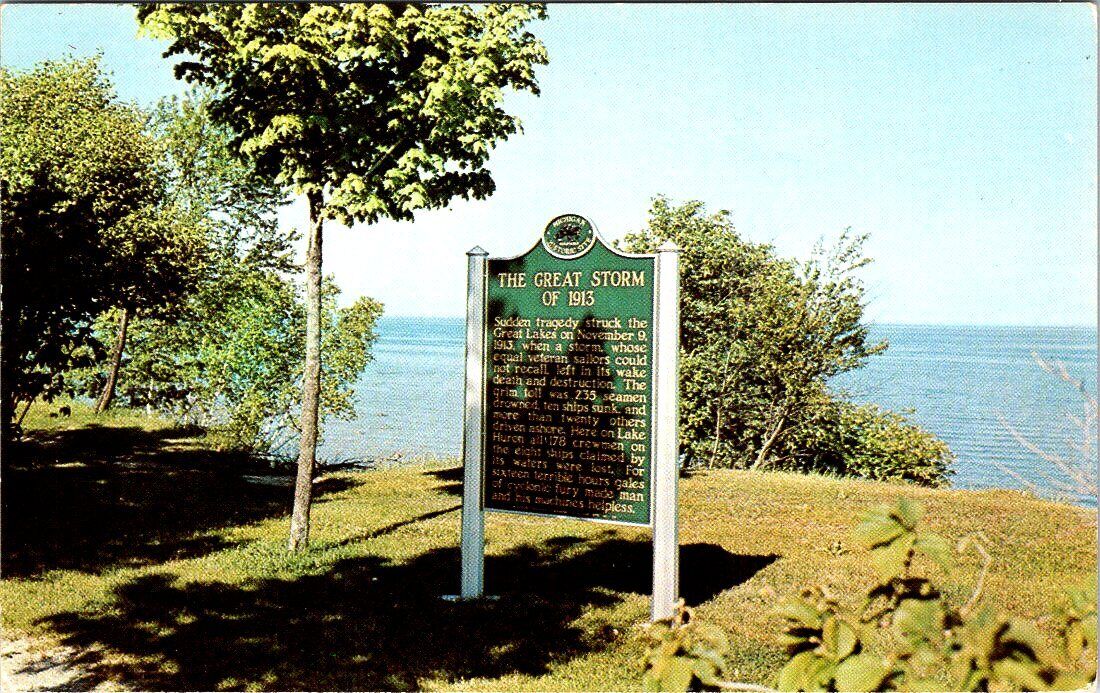 1913 Historical Marker Between PORT SANILAC & LEXINGTON, Michigan Postcard