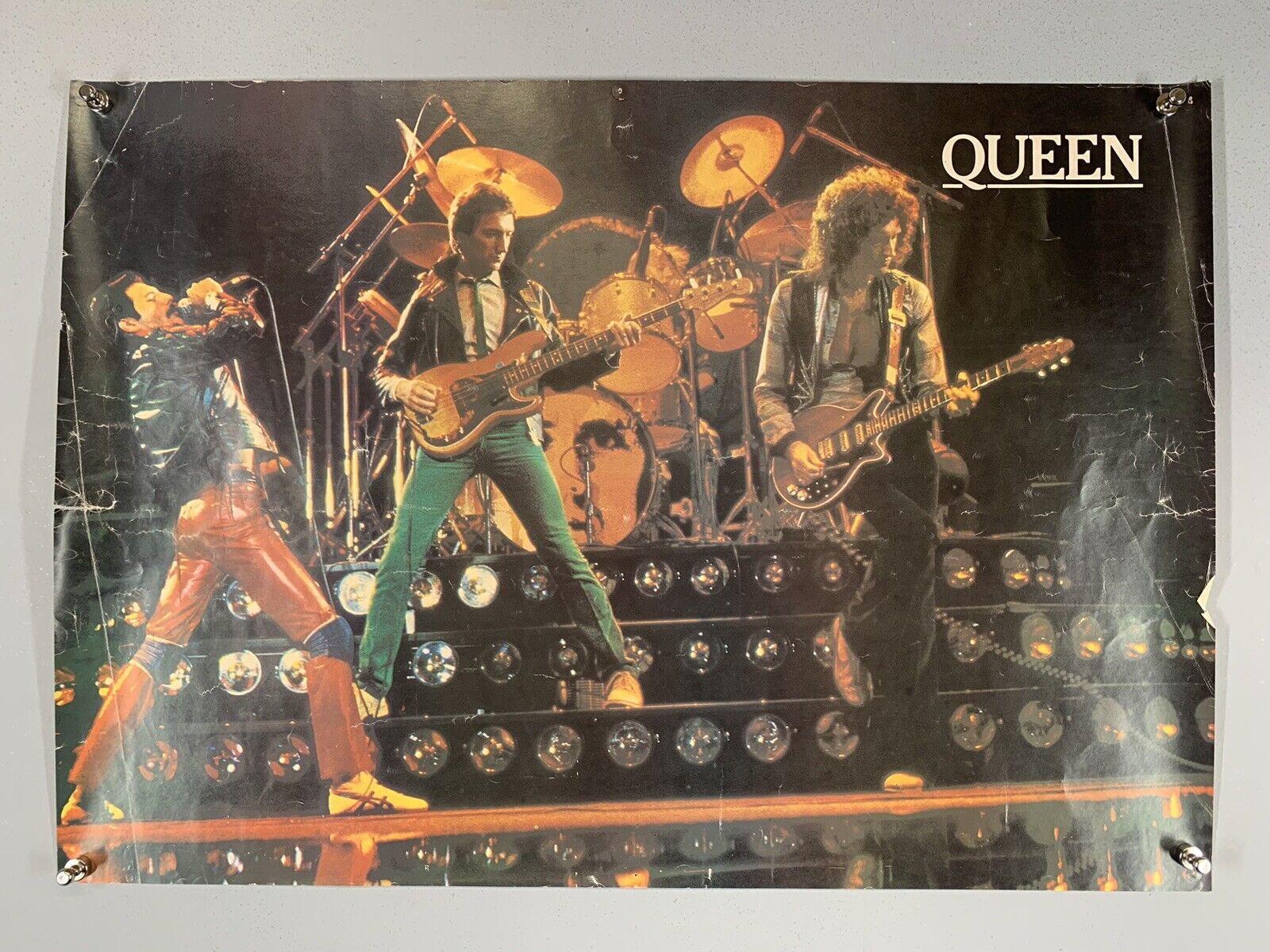 Queen Poster Freddie Mercury Vintage Original Full Band on Stage Early 1980s