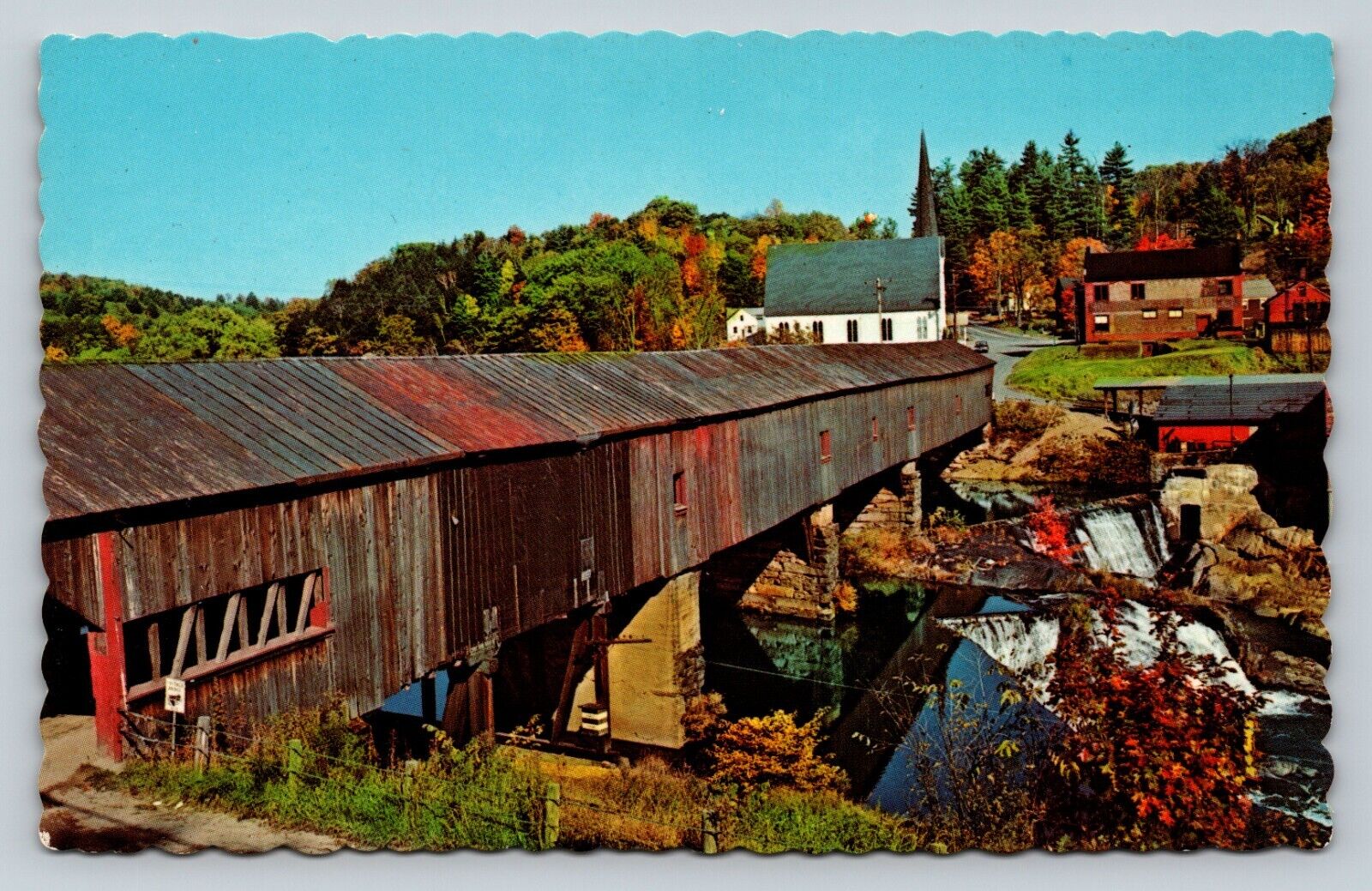 New Hampshire Bath Covered Bridge Over Ammonoosuc River Vintage Postcard A107