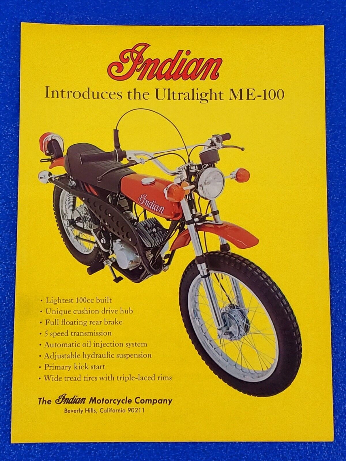 1974 INDIAN ULTRALIGHT ME-100 MOTORCYCLE ORIGINAL PRINT AD CLASSIC DIRT BIKE