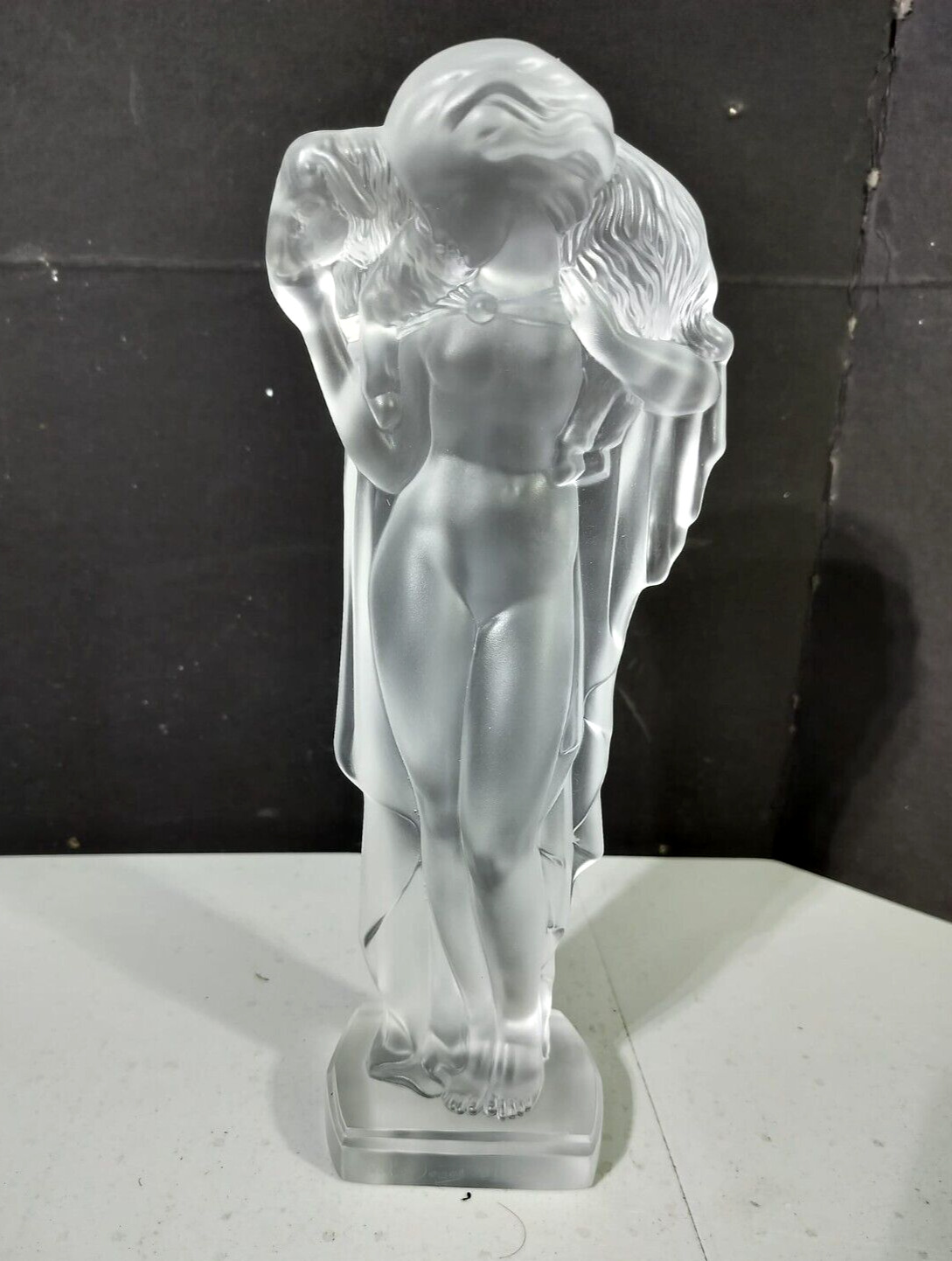 Vintage Sevres Crystal Statuette, Woman With Lamb, 10.5\