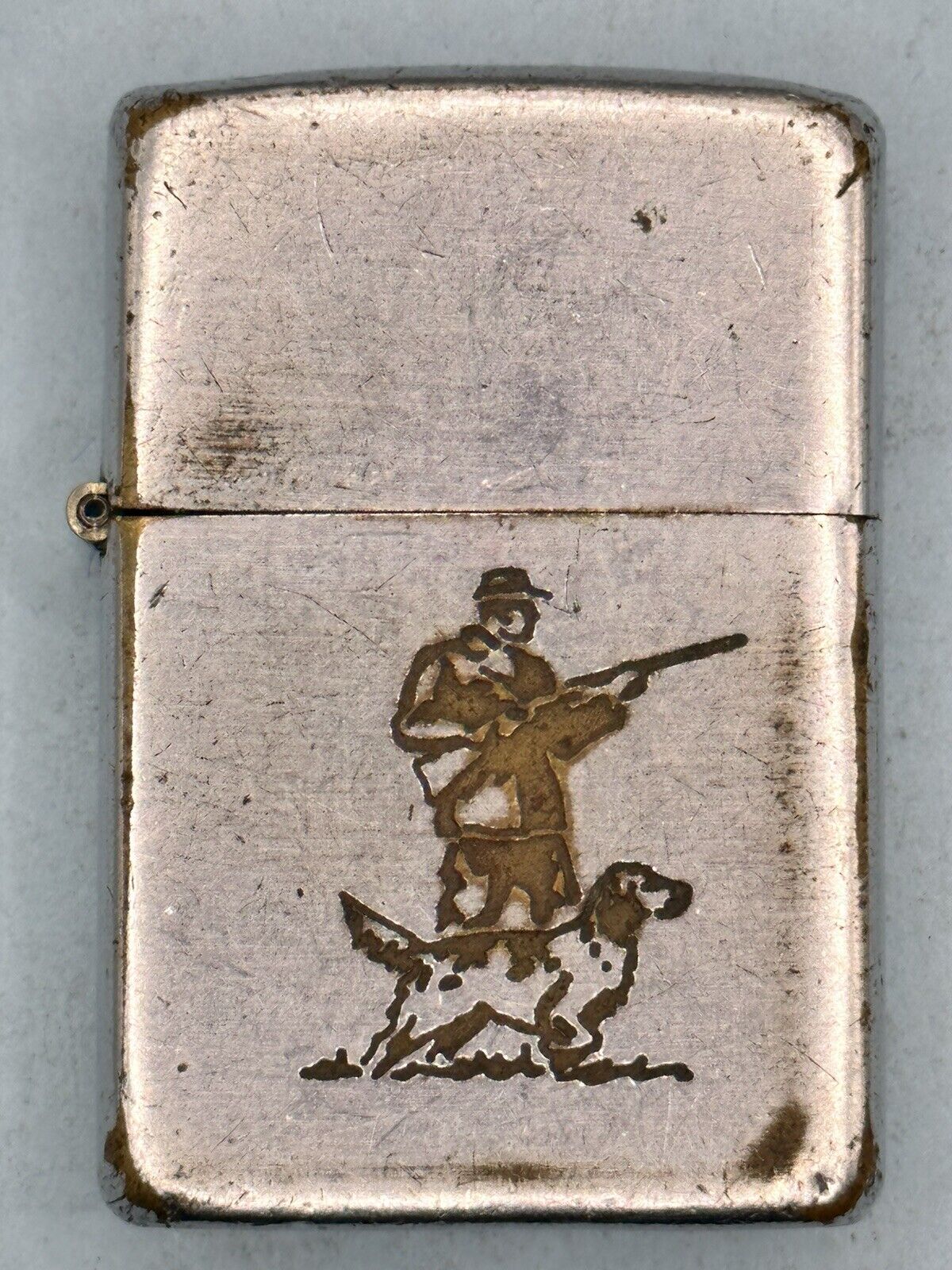 Vintage 1937-1950 Hunter & Dog Hunting Series Chrome Zippo Lighter