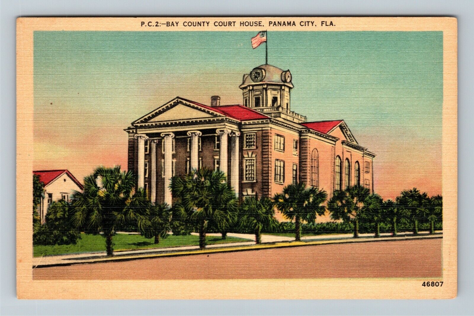 Panama City, FL-Florida, Bay County Court House, Flag, Vintage Postcard