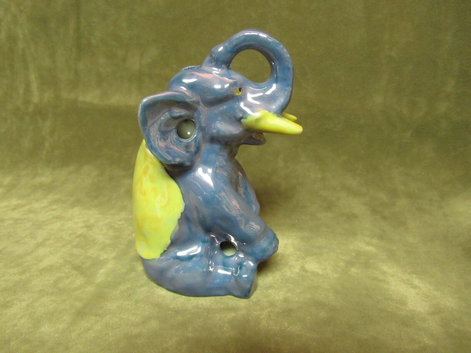 Rare 1920's made Japan Blue Yellow Lustreware Porcelain Elephant Incense Burner