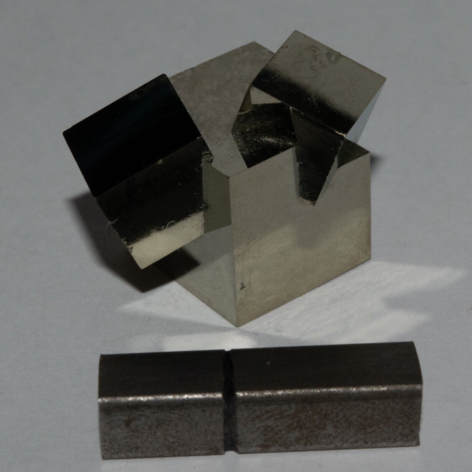 TRIPLE Pyrite Interconnected-Cubes from Navajun Spain. 27mm. Thumbnail. Py-46
