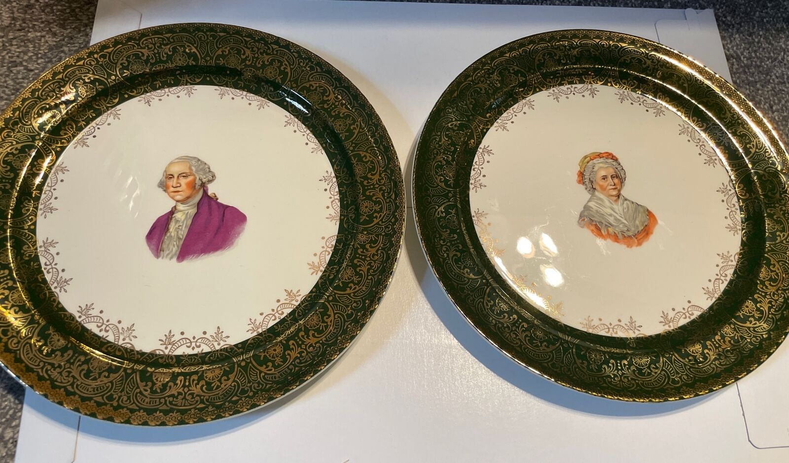 Vintage TST Taylor Smith George & Martha Washington Pair of Collector Plates