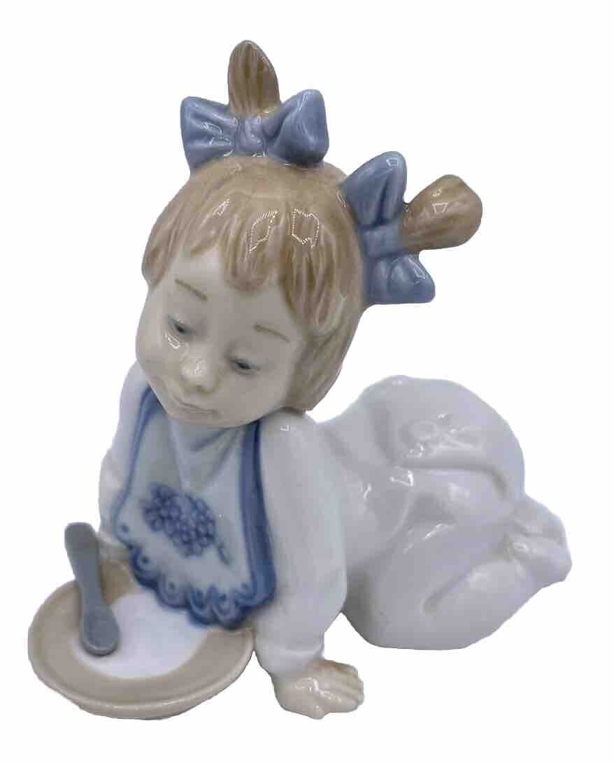 NAO FIGURINES BY LLADRO #01076 Baby Girl with Dish & Spoon (not hungry) Vintage