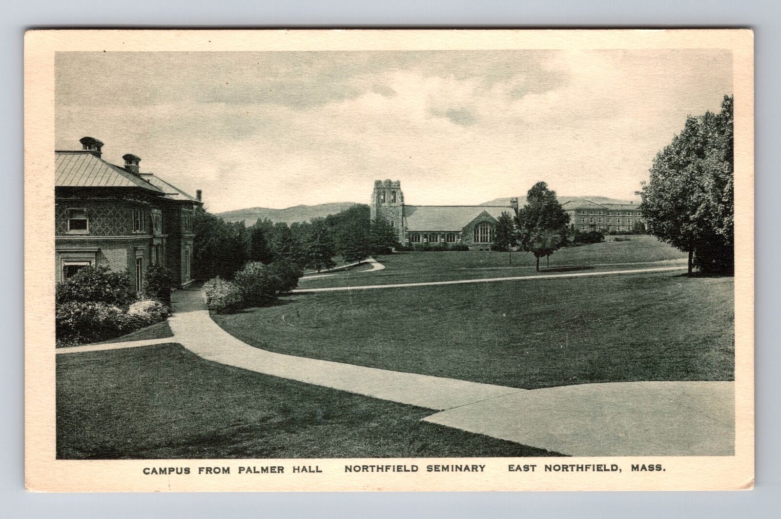 East Northfield MA, Seminary Campus, Palmer Hall, Vintage c1936 Postcard