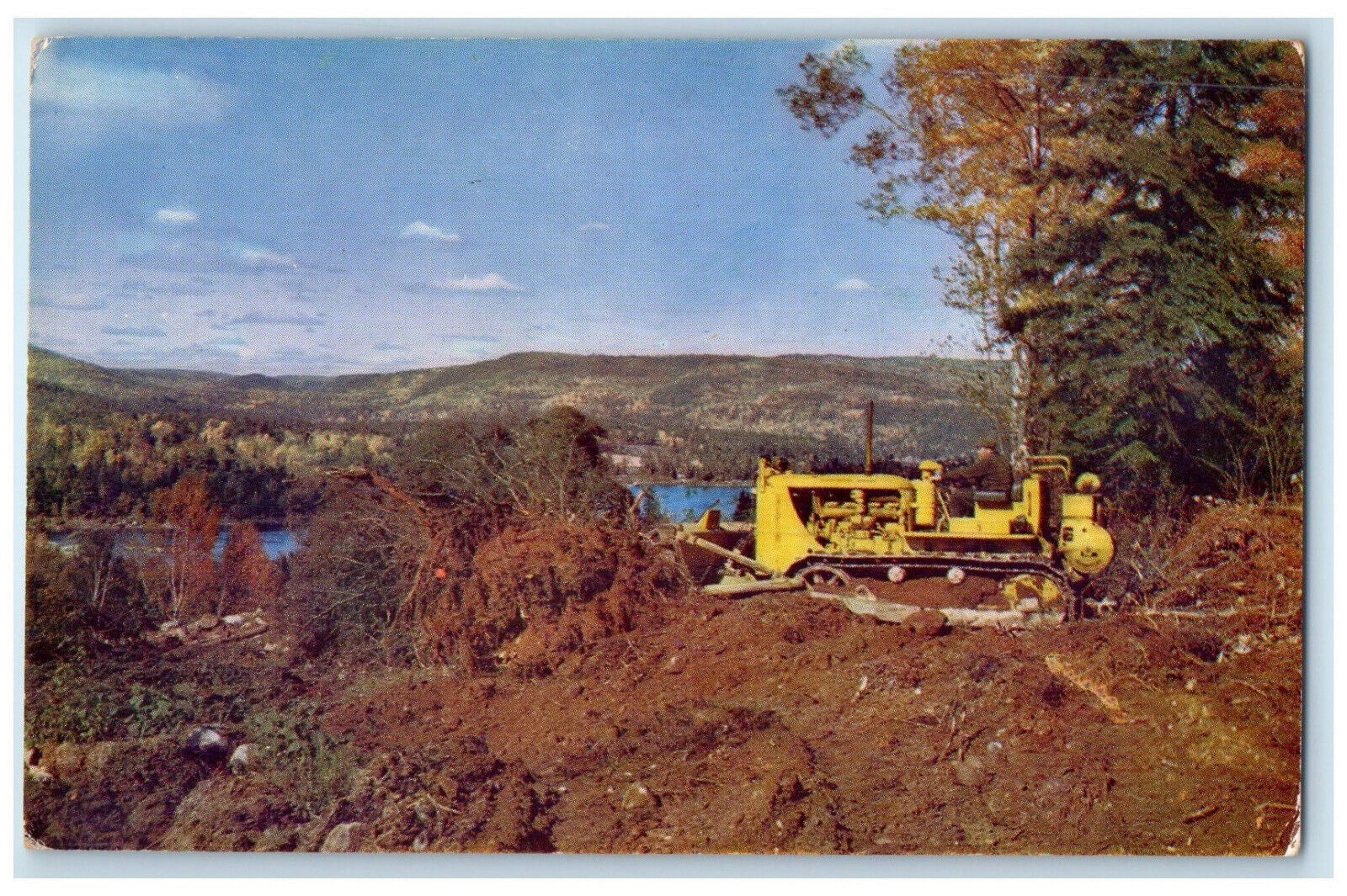 c1950's Powerful Caterpillar Track-Type Tractor at Moor Lake Canada Postcard