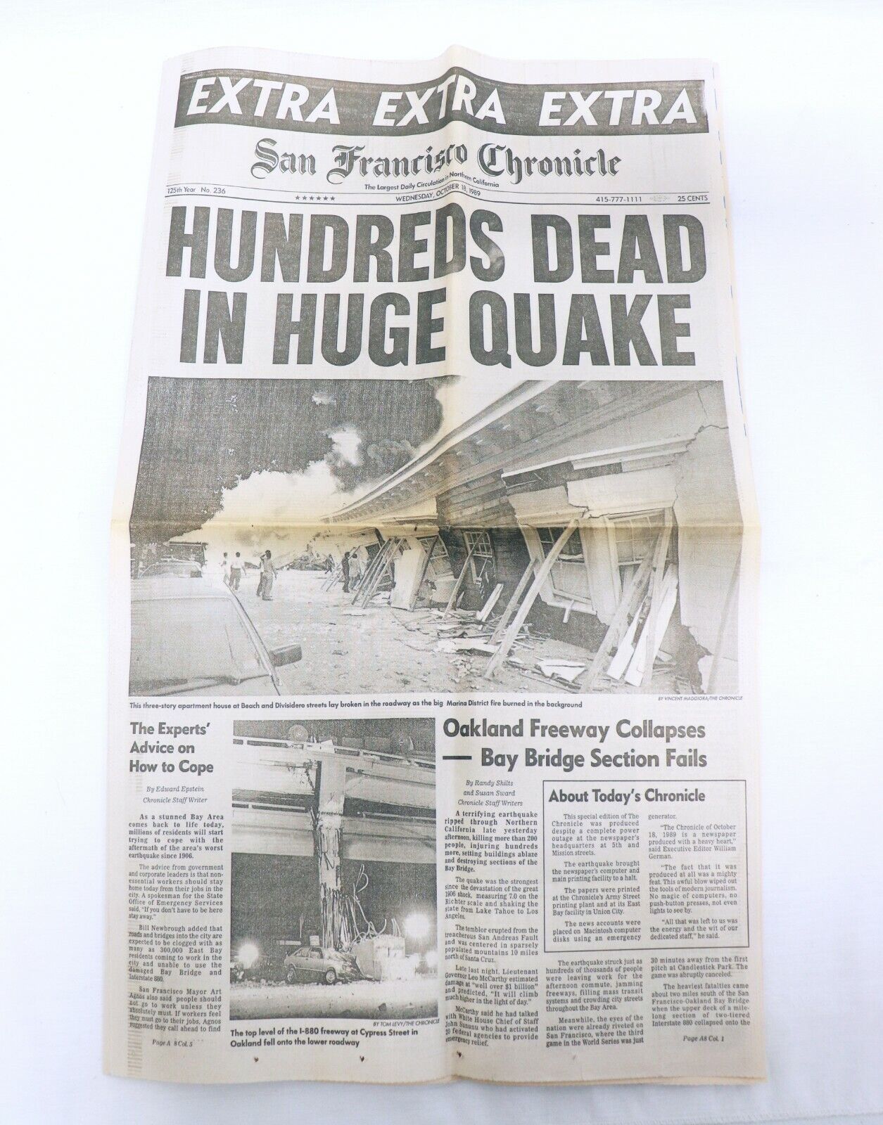 ORIGINAL Vintage October 18 1989 San Francisco Chronicle Earthquake Newspaper