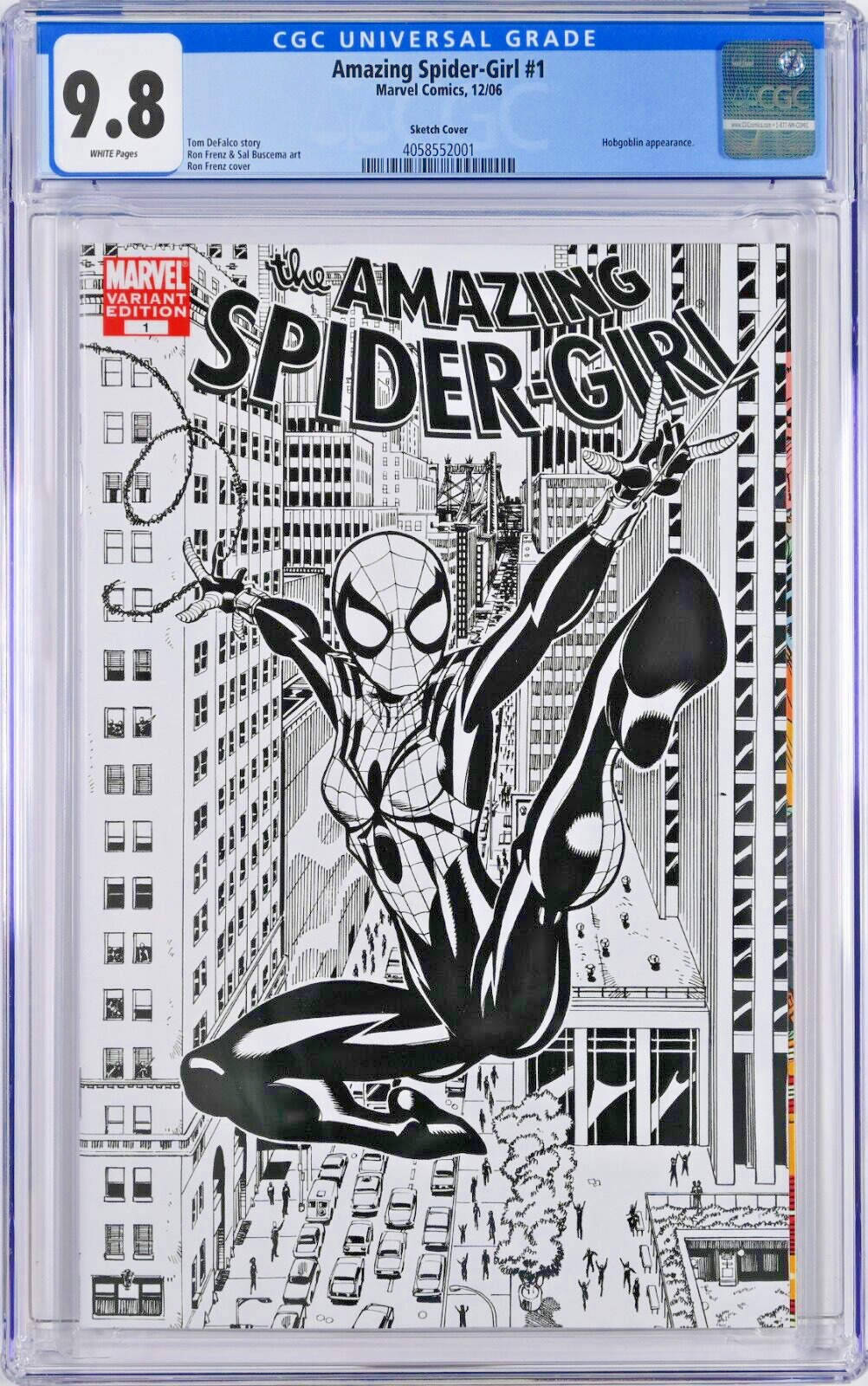 Amazing Spider-Girl #1 CGC 9.8 (Dec 2006, Marvel) Ron Frenz Sketch Cover Variant