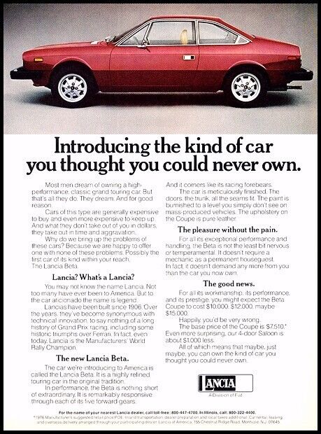 1975 Lancia Beta Vintage Advertisement Print Car Art Ad D179