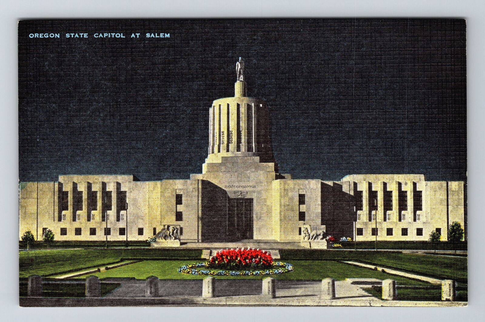 Salem OR-Oregon, State Capitol at Night, Vintage Postcard