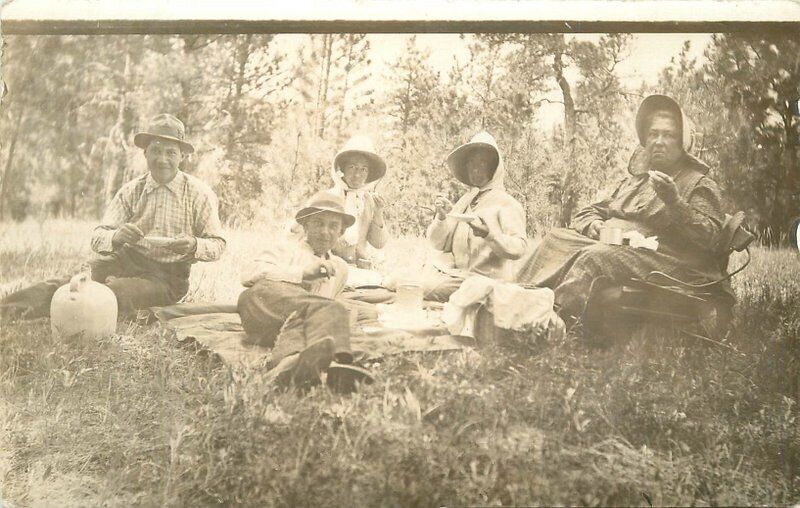 C-1910 Family Picnic Liquor Jug RPPC Photo Postcard 22-6305