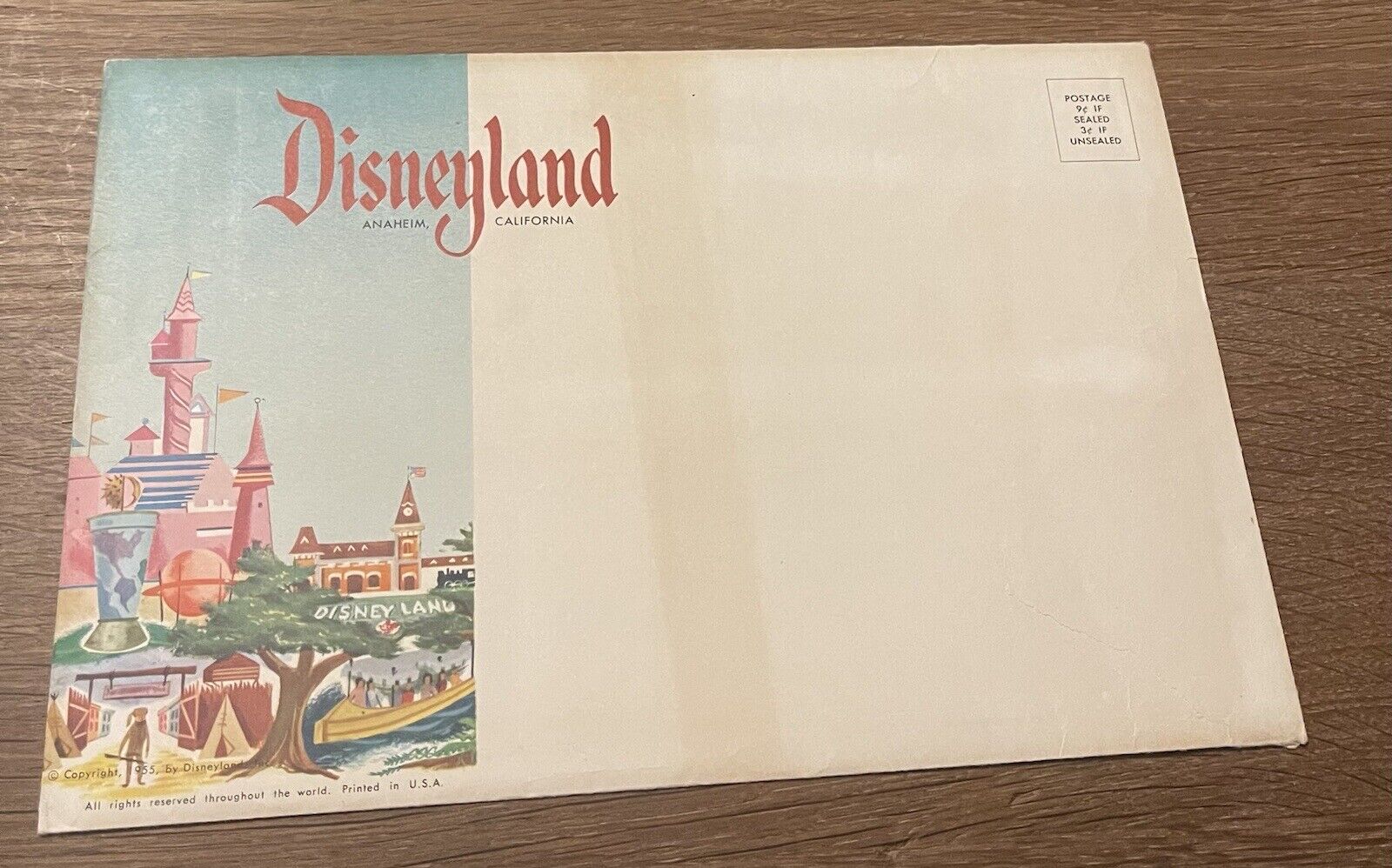 Authentic Original 1955 Disneyland, Inc. Aneheim California Original Envelope 
