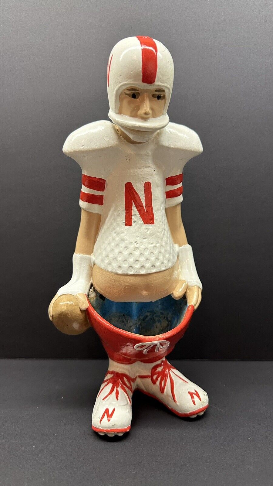Vintage Nebraska Cornhuskers Football Player Ceramic Figurine Planter 10.25