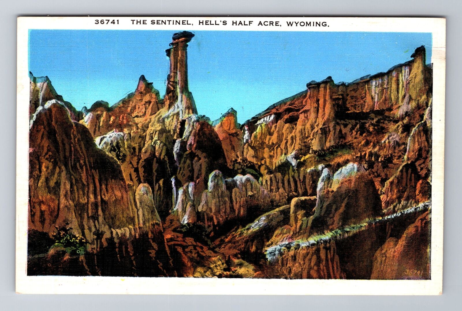Hells Half Acre WY-Wyoming, the Sentinel, Rock Formation, Vintage Postcard