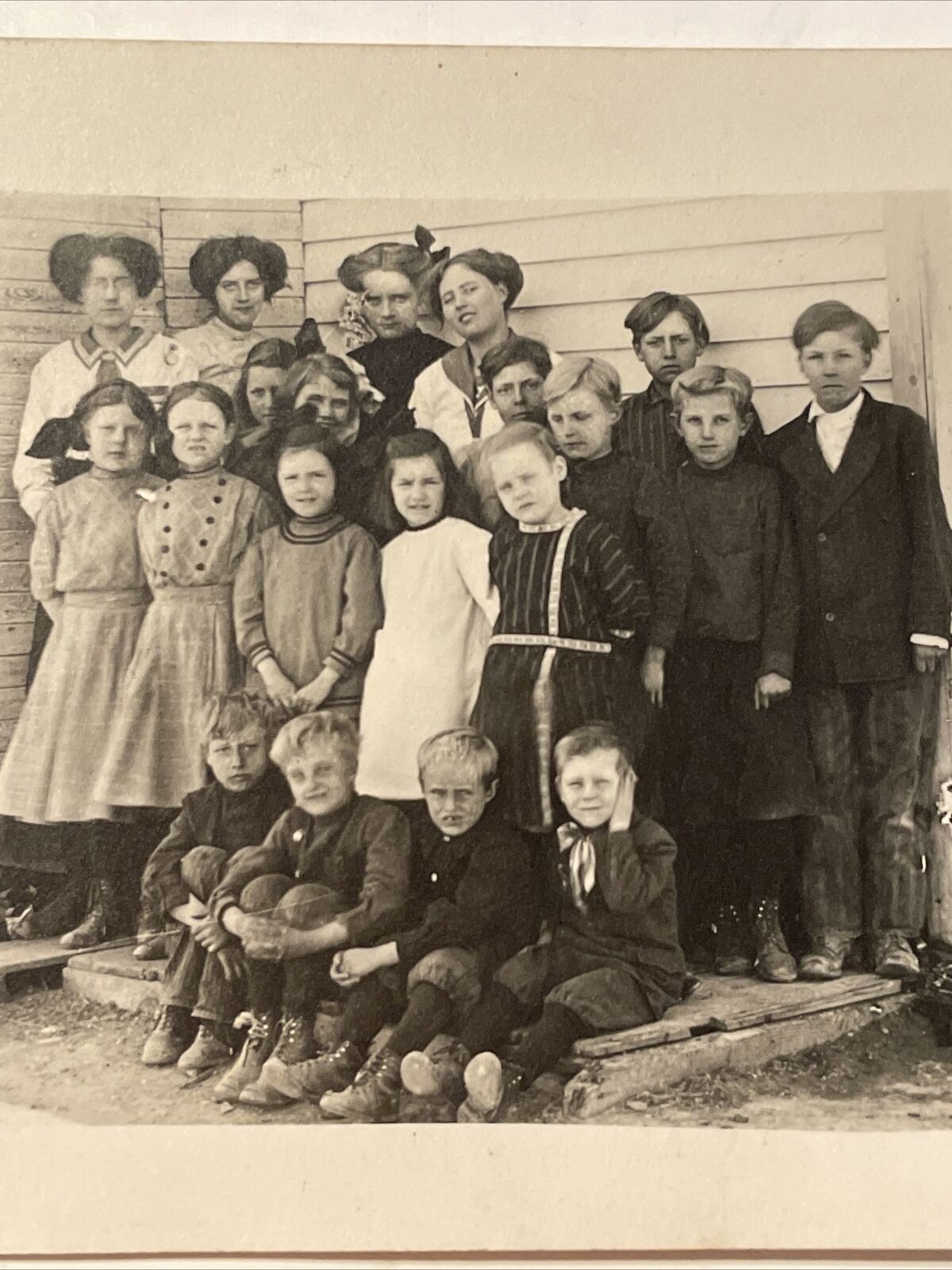 Early 1900s RPPC Triplets Twins Group Photo Schoolhouse Children Boys Girls Rare