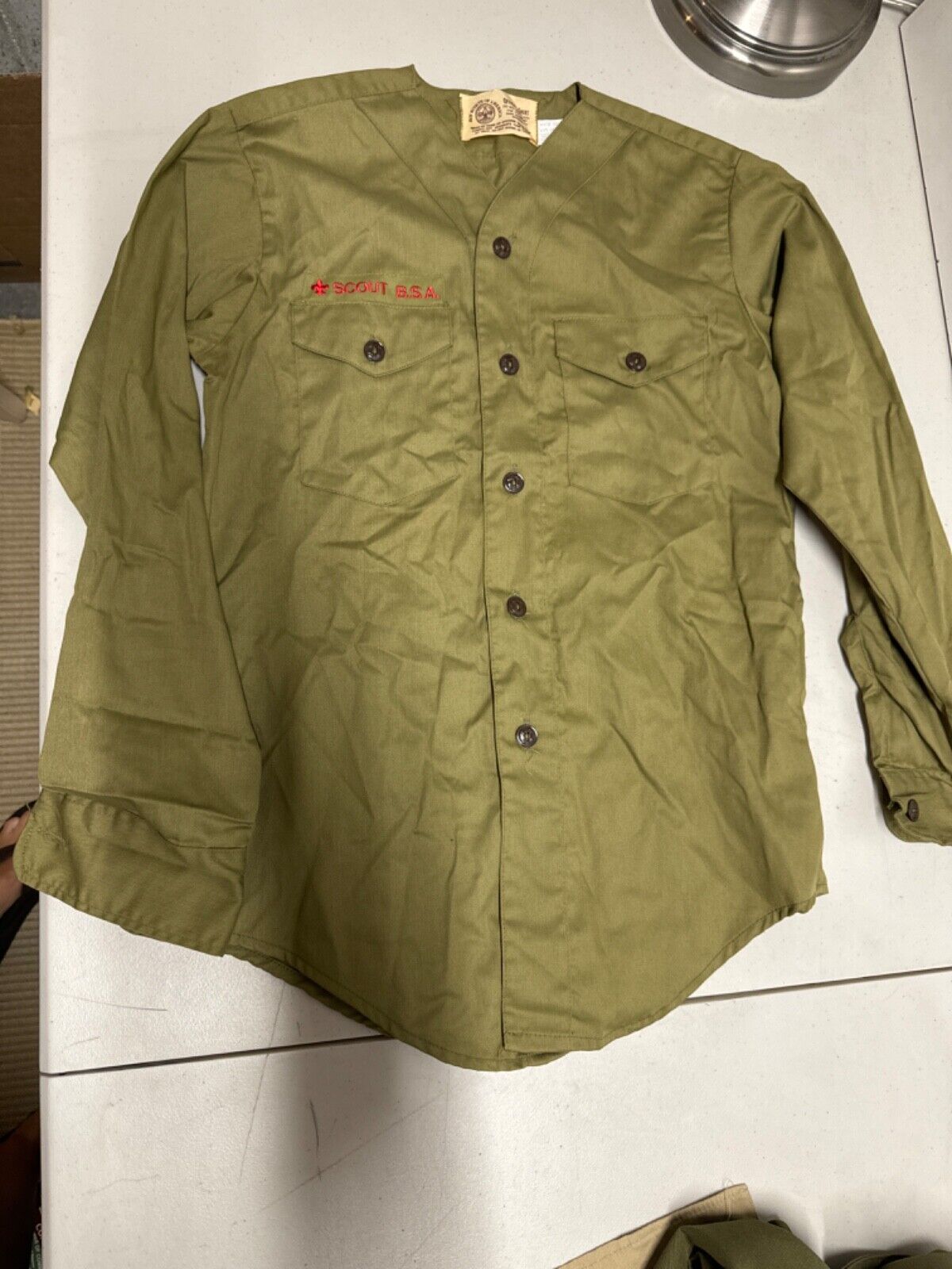 Vintage Boy Scout collarless long sleeve uniform shirt
