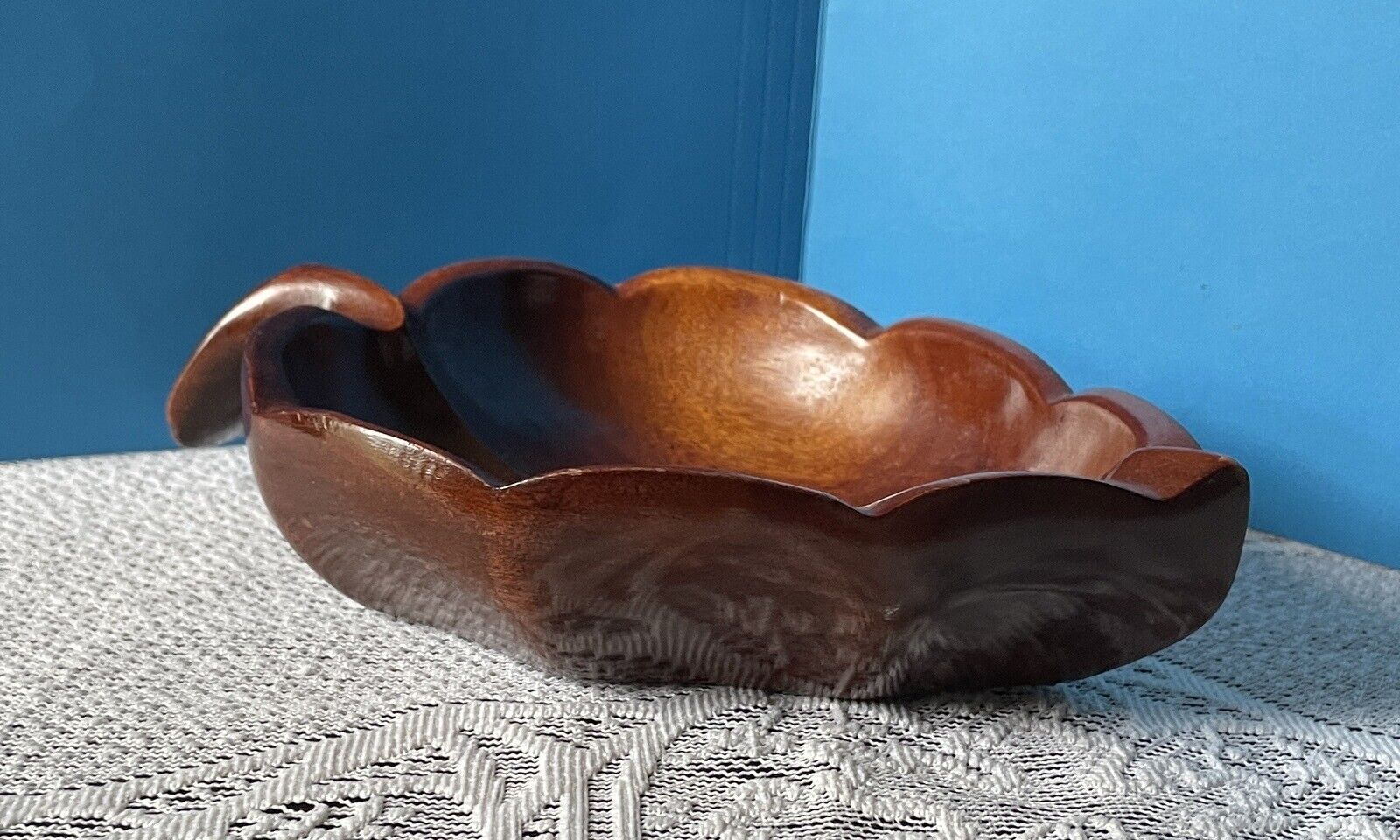 Small Haitian Handcarved Mahogany Leaf Bowl, Key Dish or Candy Dish Farber & Son