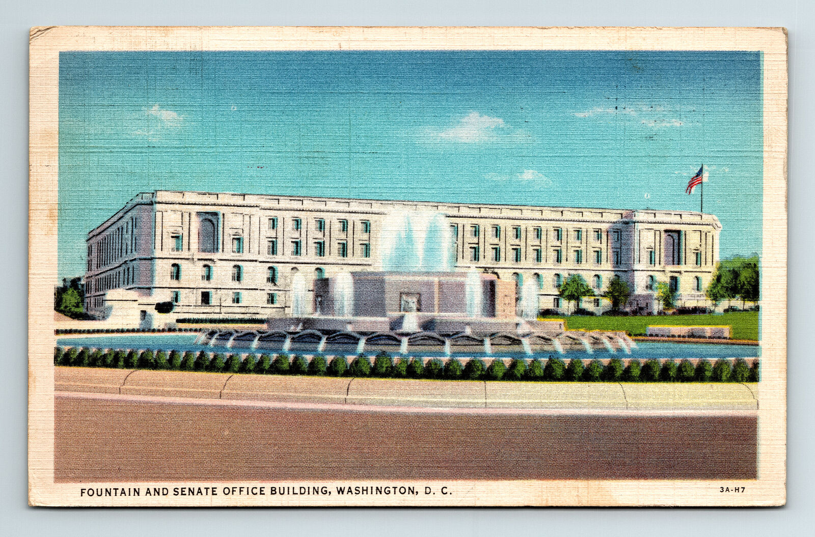 c1933 Linen Postcard Washington DC Fountain and Senate