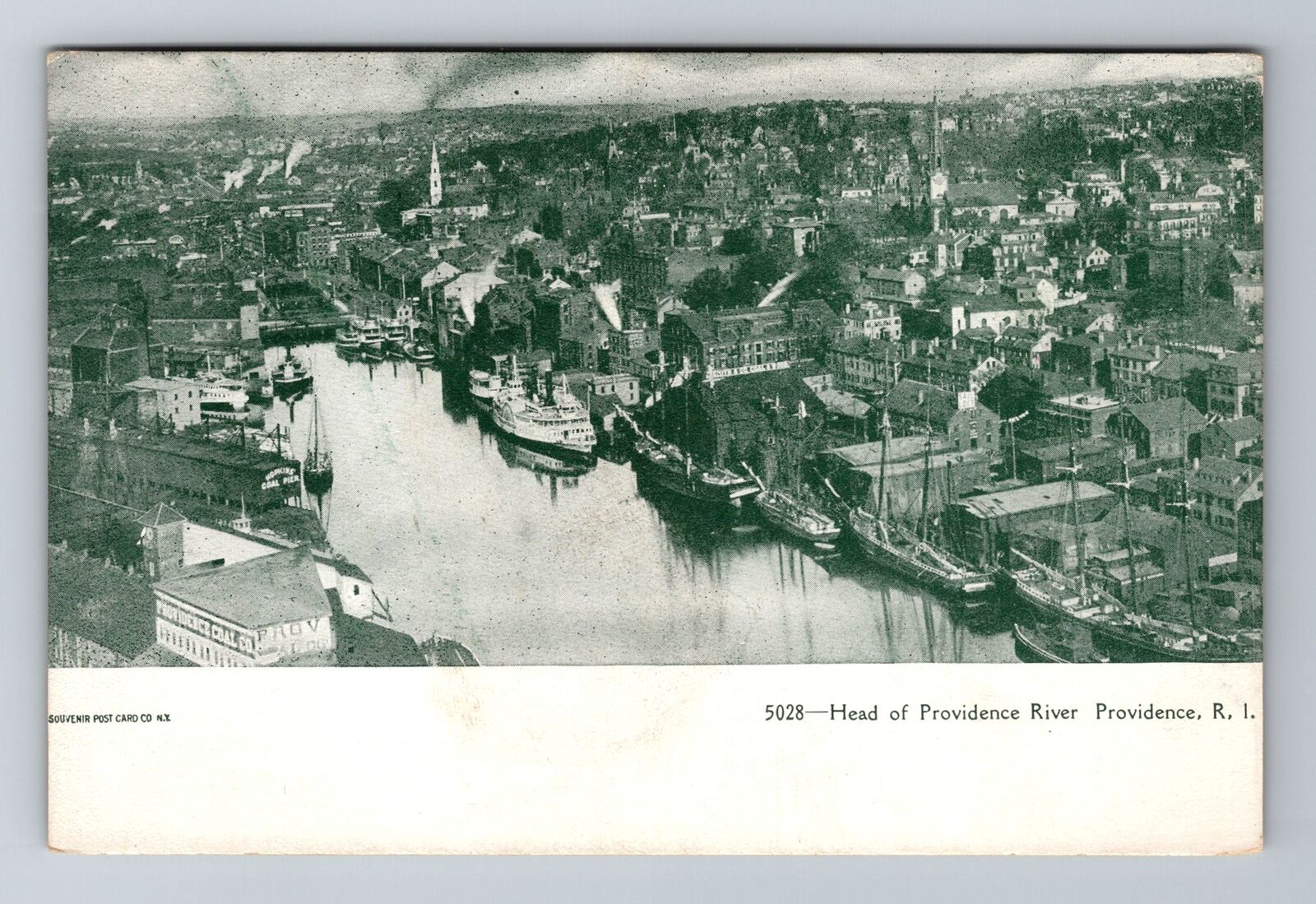 Providence RI-Rhode Island Bird's Eye City  River Steamer  Vintage Postcard