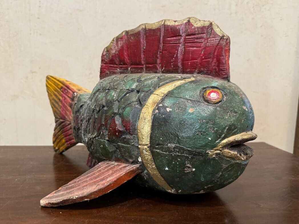 African Bozo Wood Fish 14” Long Puppet Statue Mali Handmade Vintage Collectibles