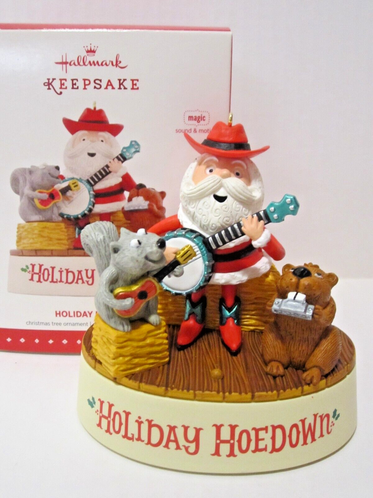 NEW Hallmark Ornament 2015 Holiday Hoedown Santa with Banjo Sound Motion B11