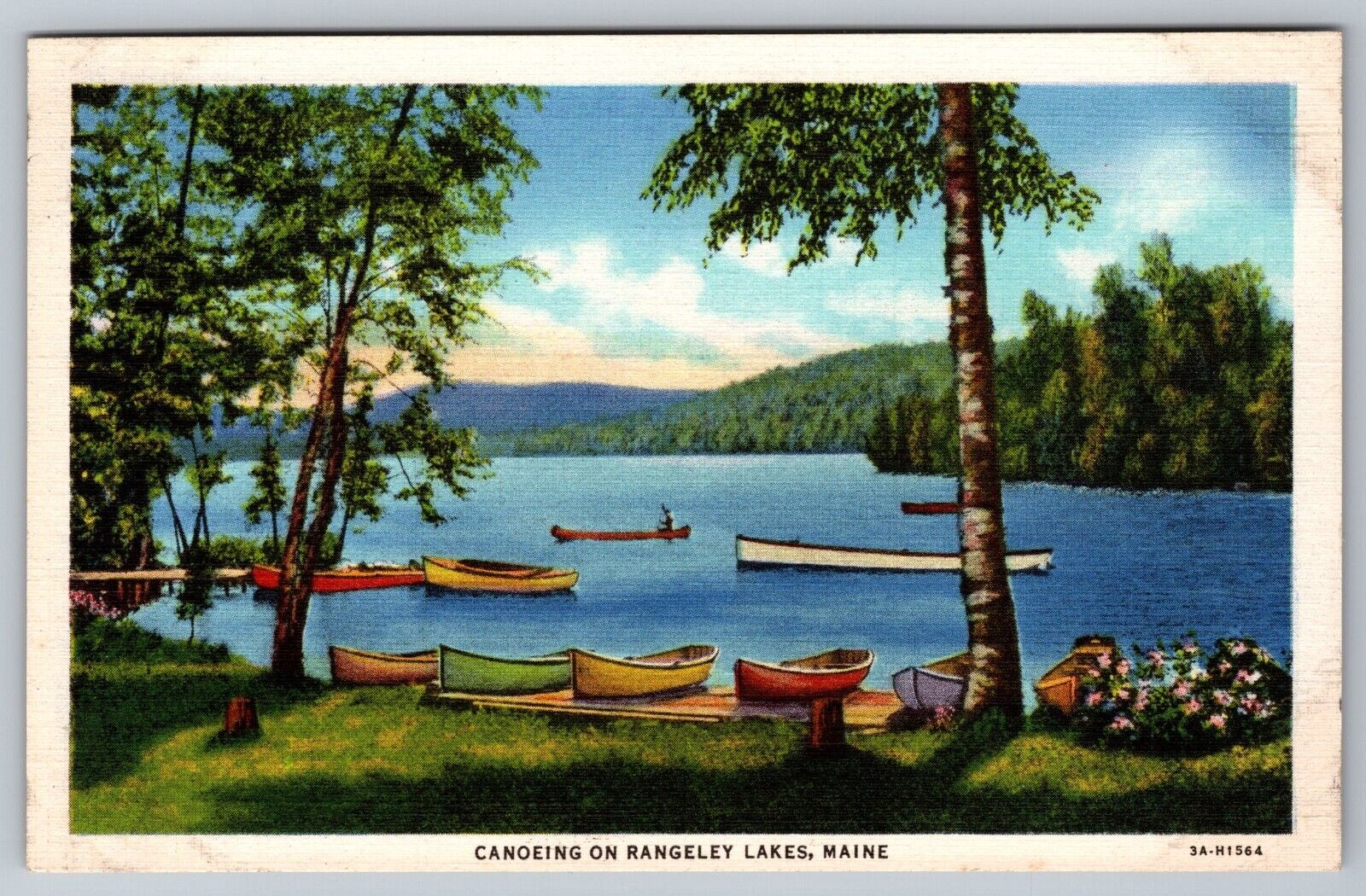 Canoeing on Rangeley Lakes. Maine Postcard
