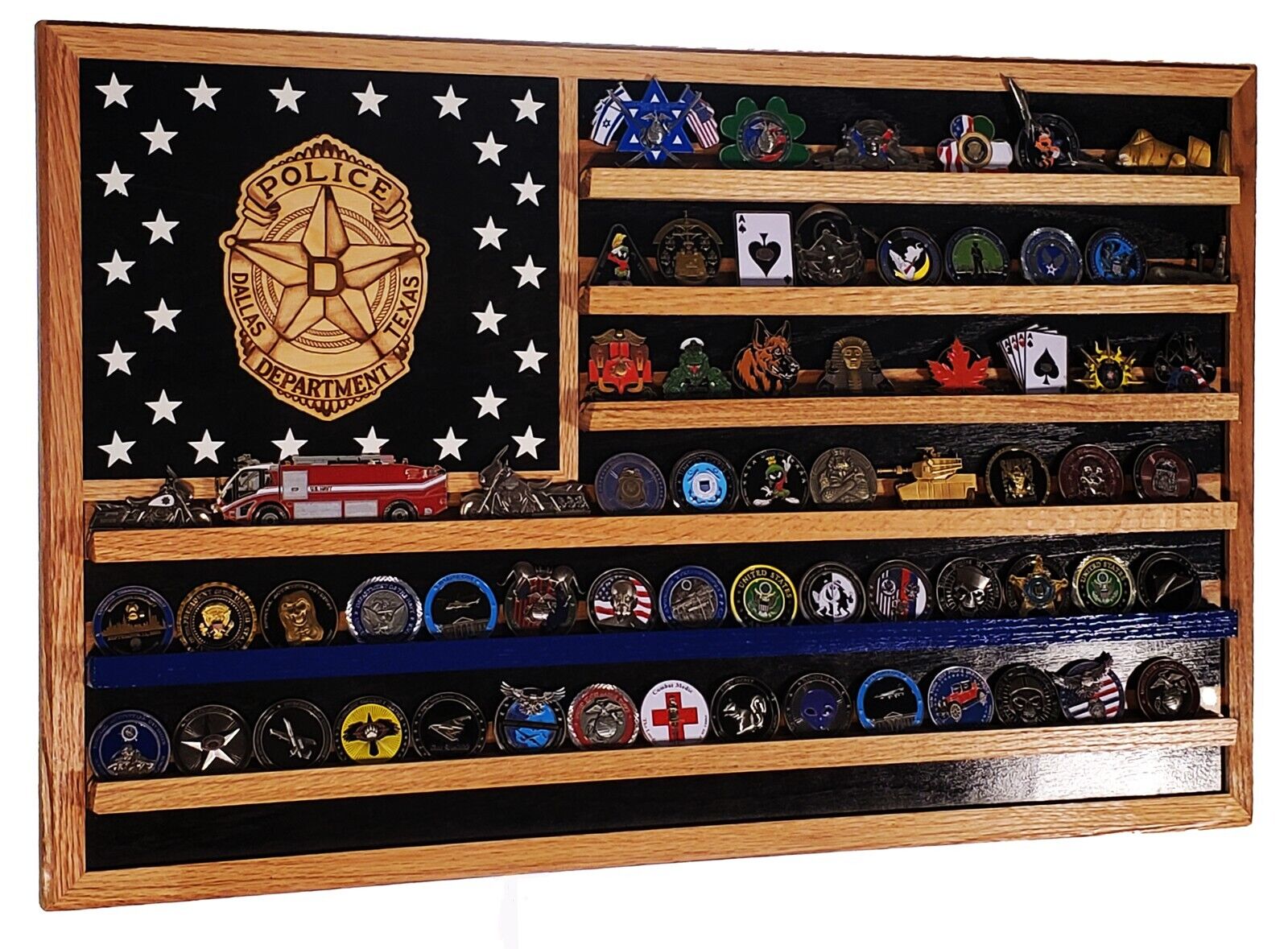 Dallas Texas Police Department Challenge Coin Display Flag Subdued