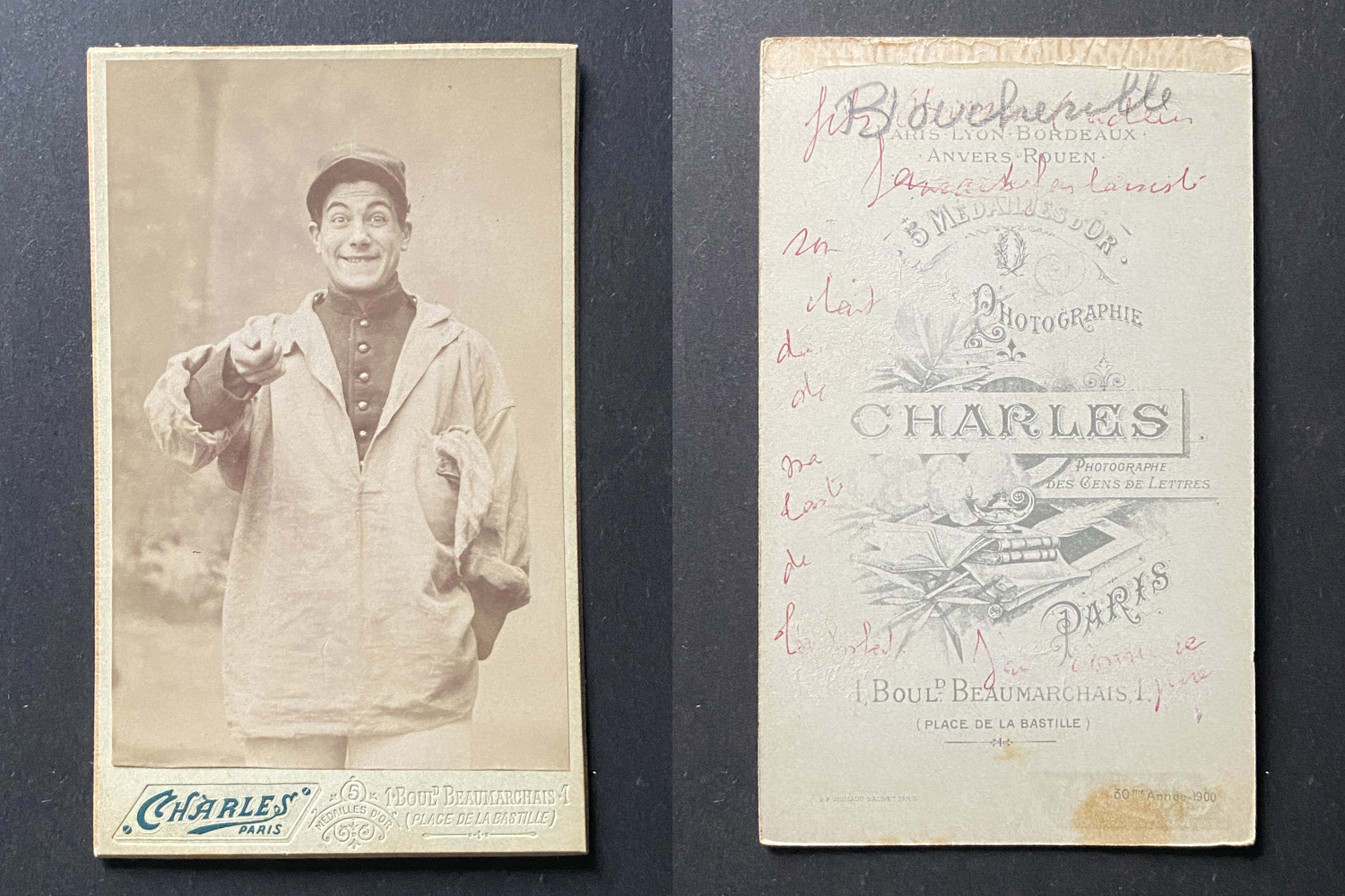 Charles, Paris, Bisson dit Boucheville, fancy actor, circa 1900 vintage c
