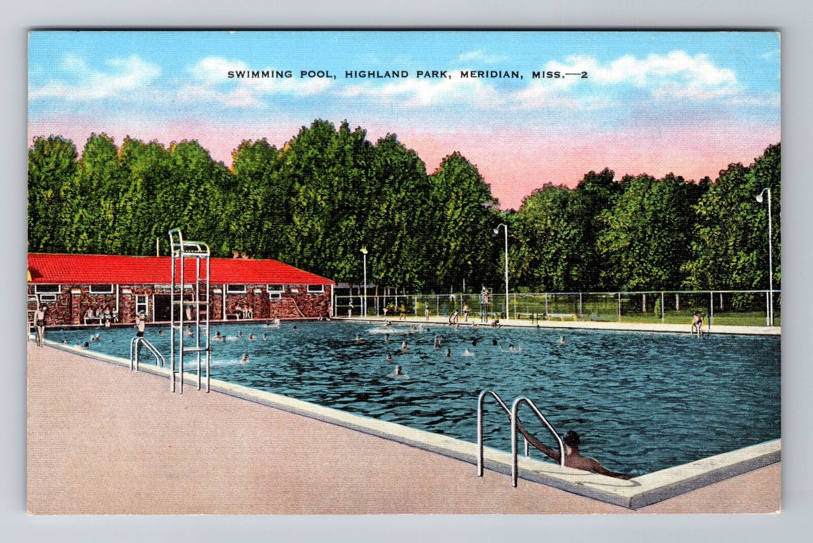 Meridian MS-Mississippi, Highland Park Swimming Pool, Antique Vintage Postcard