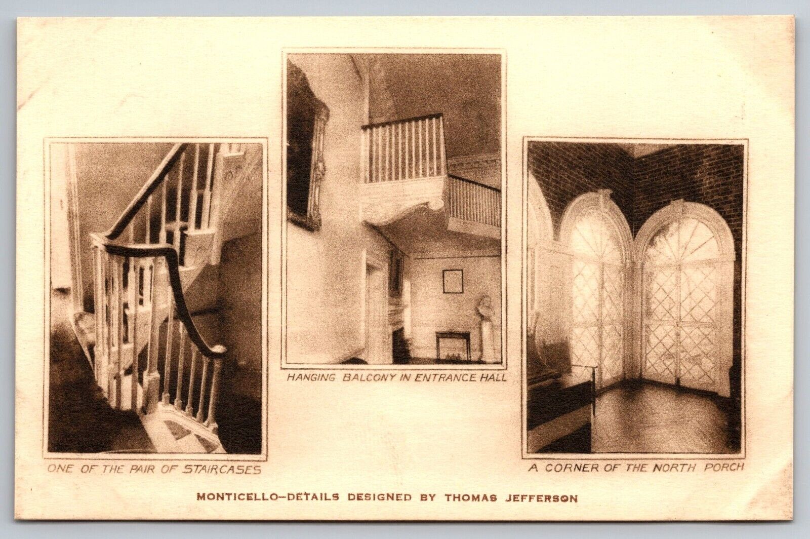 1928. Monticello. Staircase, Balcony. Charlottesville Virginia Postcard. VA