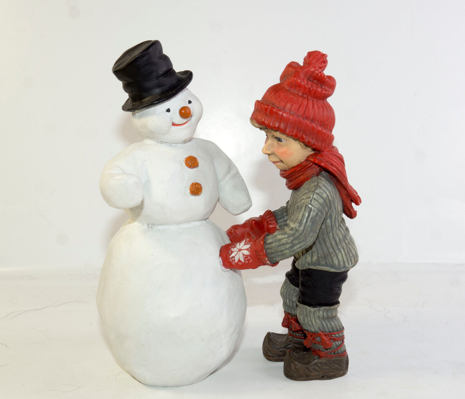 Vintage Candy Design Norway Boy Building Snowman Winter Christmas Figurine