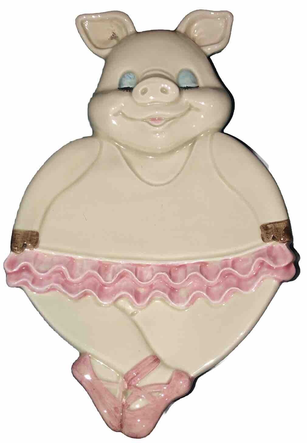 Vintage Ceramic Hand Painted Pink Ballerina Pig Spoon Rest Cute