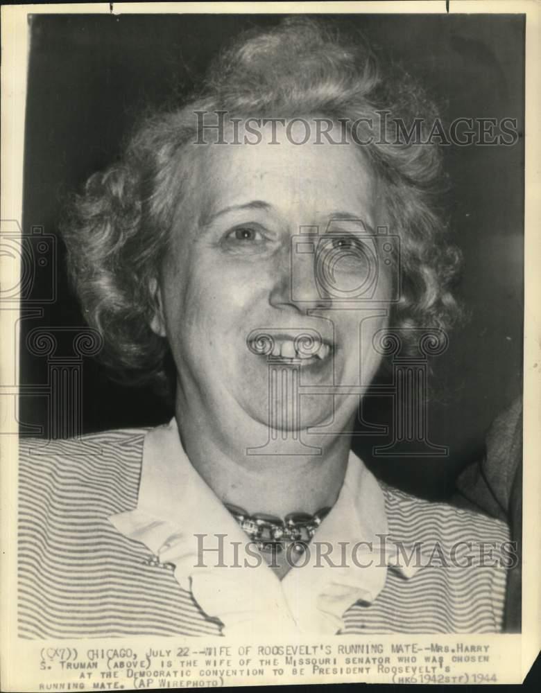 1944 Press Photo Mrs. Harry Truman, wife of Roosevelt's' running mate in Chicago