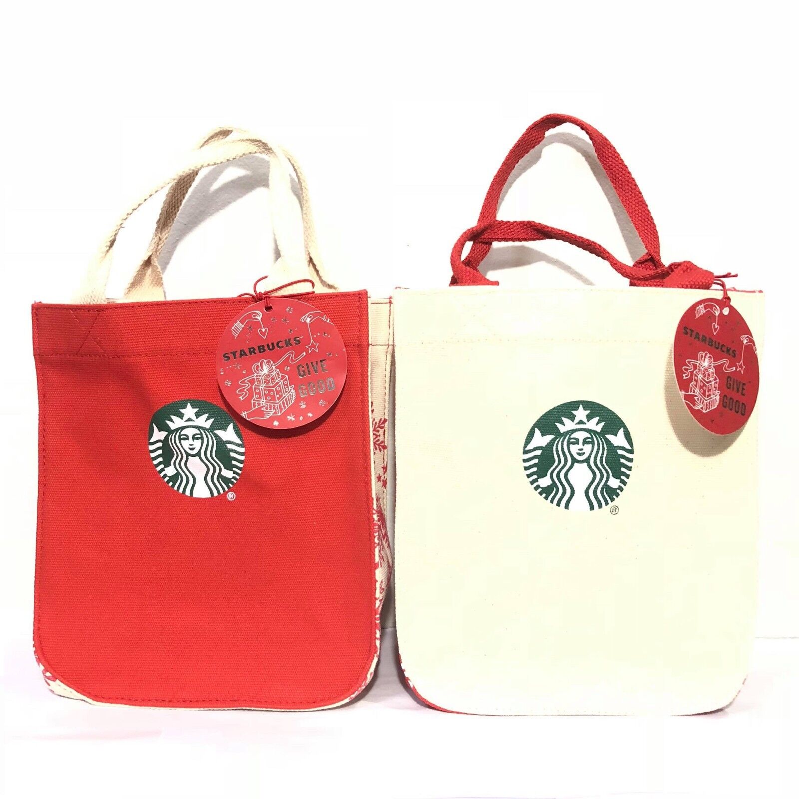 Set 2Pcs Starbucks Totes Bag Cotton White Red Snow Flake Merch