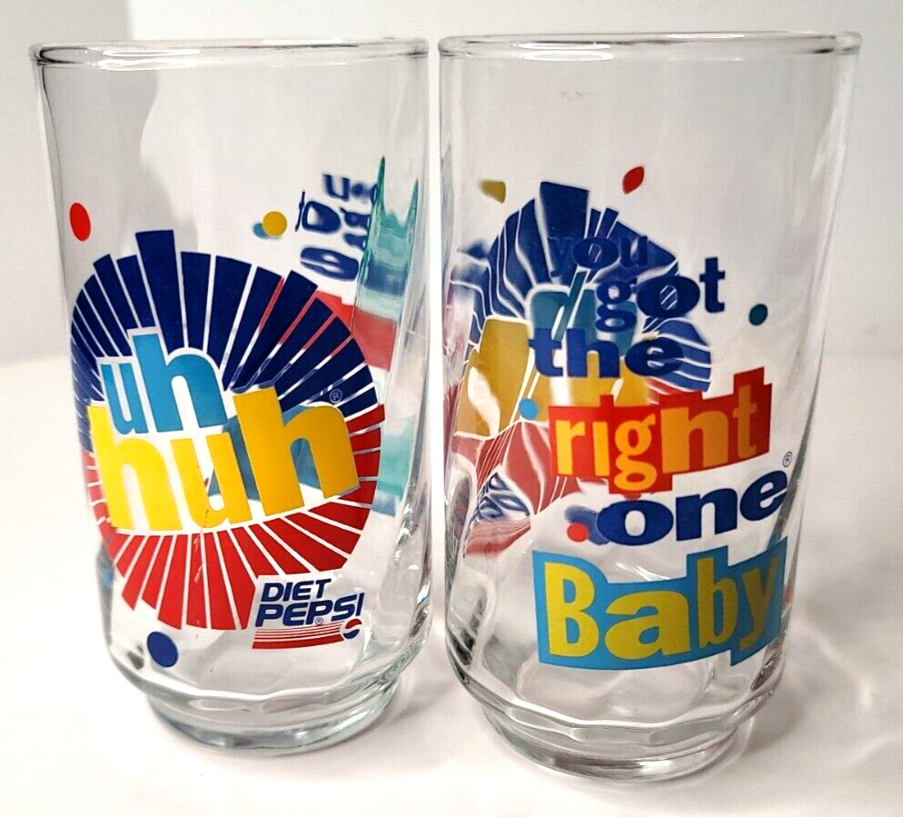 Diet Pepsi Glasses Uh Huh You Got The Right One Baby 2 Piece VTG Ray Charles