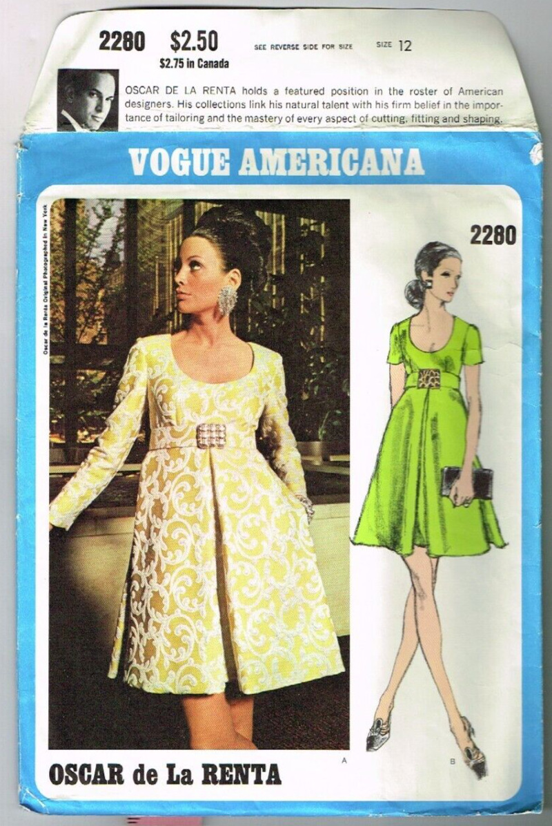 Oscar de La Renta Vogue Americana 2280 Evening Dress Pattern SZ 12 1970's VTG UN