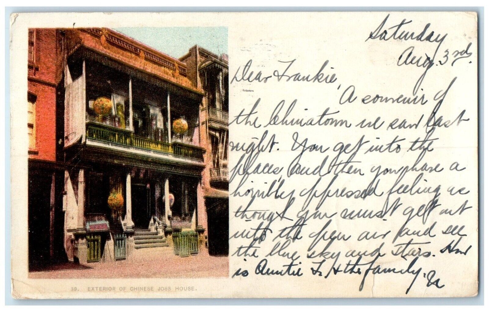 1901 Exterior Of Chinese Joss House San Francisco California CA Antique Postcard