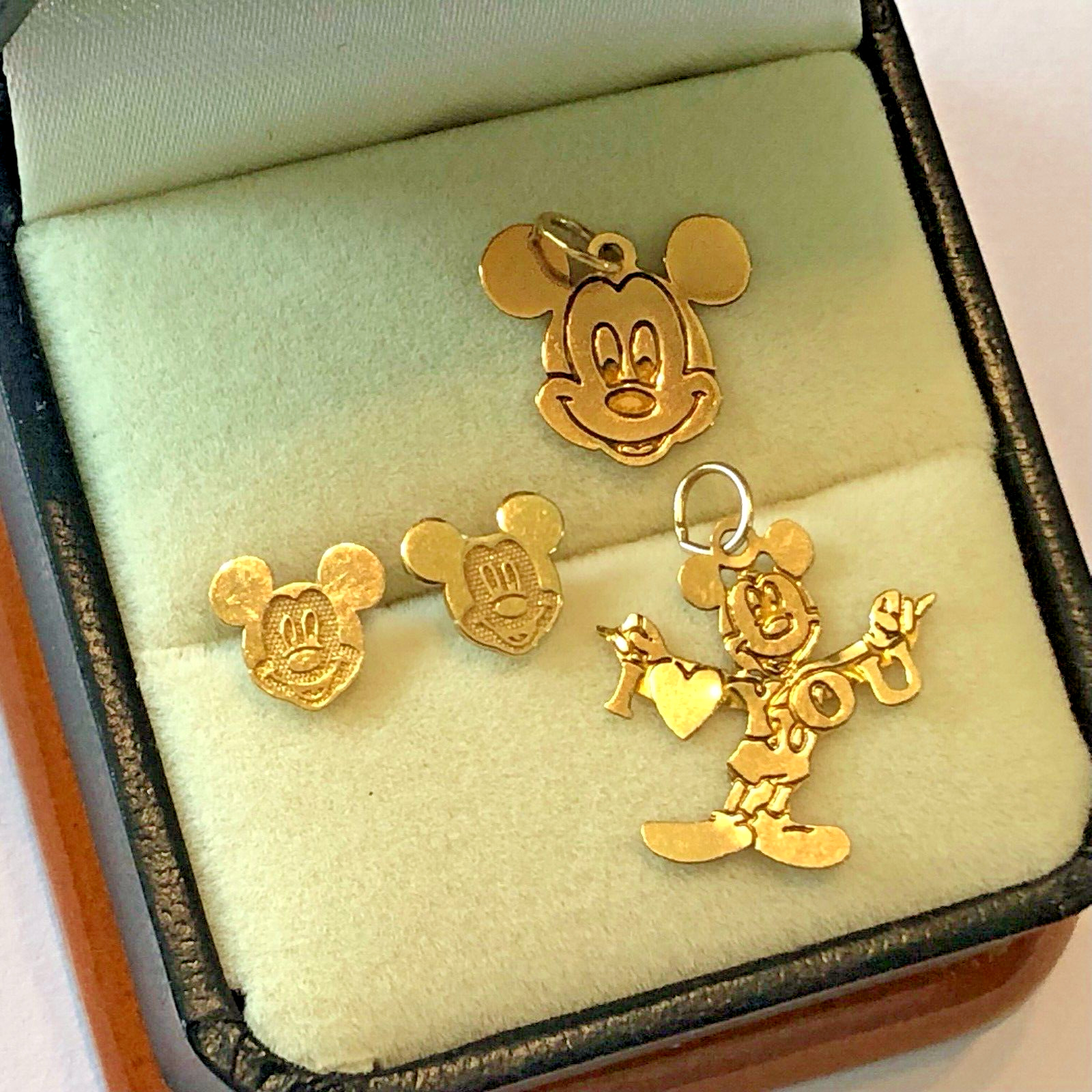 Vintage 10k 14k Yellow Gold 1.4g Mickey Mouse Disney Jewelry Lot Earrings Charms