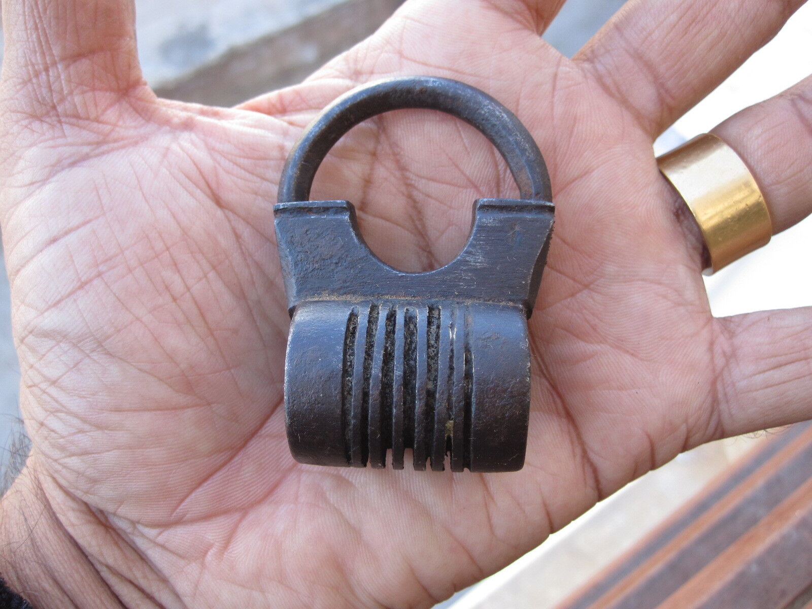 1850'S Iron padlock lock SCREW TYPE key  decorative shape, SMALL SIZED.