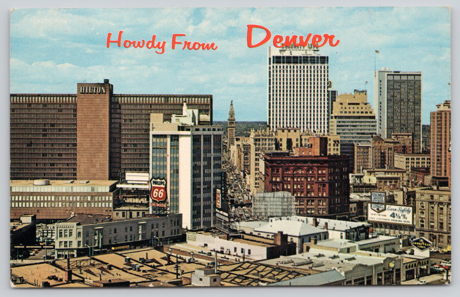 Postcard Howdy From Denver, Colorado, Skyline View, Mile High City, 1965 A513